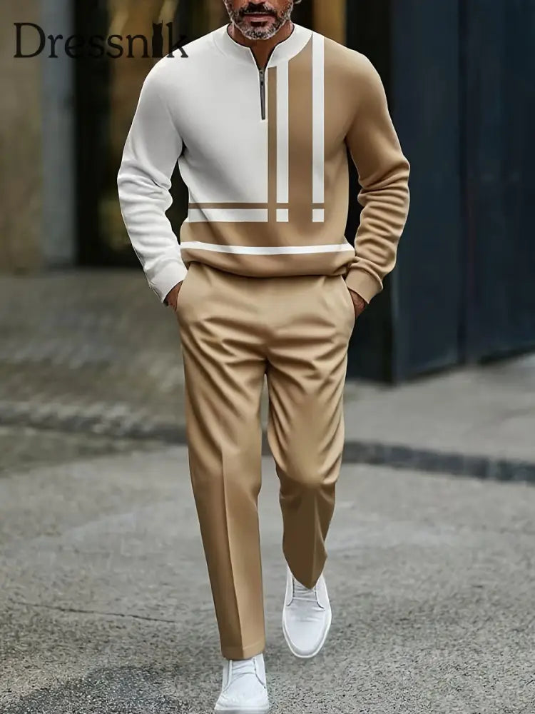 Herren Vintage Minimalist Business Casual Polo Hosen Anzug mehrfarbig / S