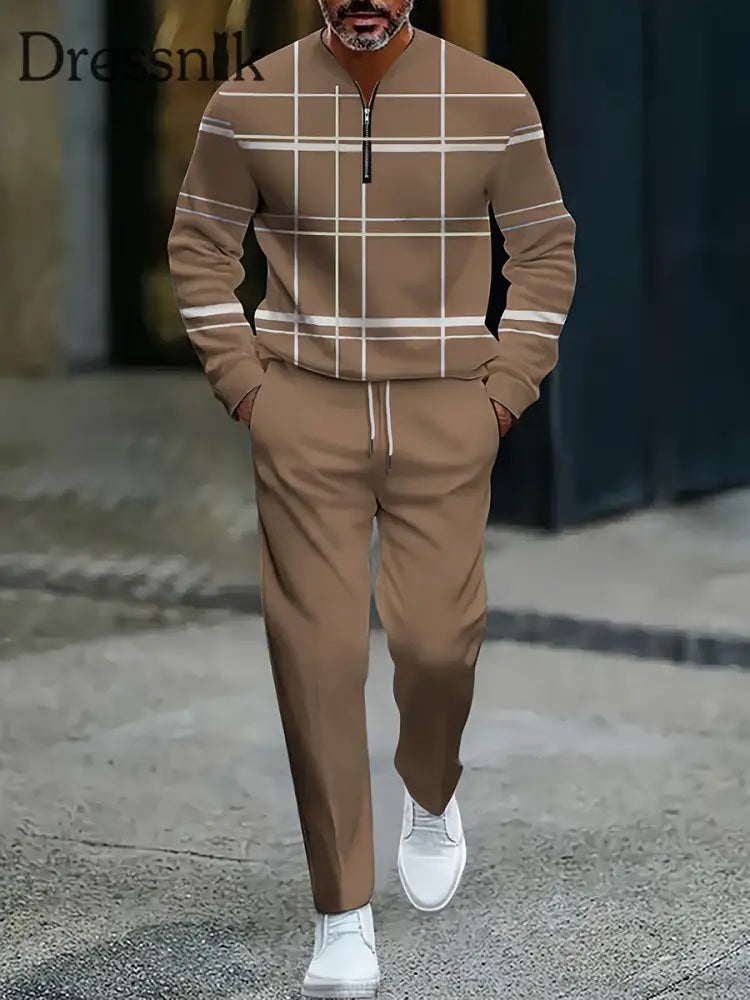 Herren Vintage Minimalist Business Casual Polo Hosen Anzug mehrfarbig / S