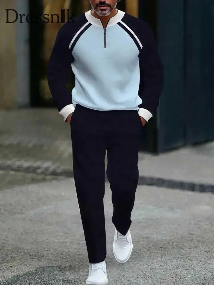 Herren Vintage Minimalist Business Casual Polo Hosen Anzug mehrfarbig / S