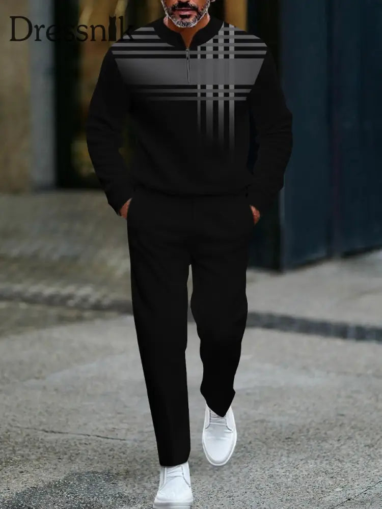 Herren Vintage Minimalist Business Casual Polo Hosen Anzug Schwarz / S