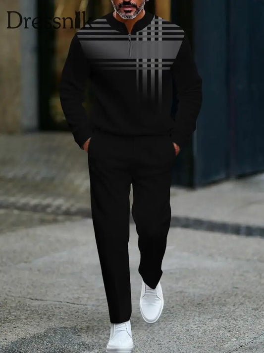 Herren Vintage Minimalist Business Casual Polo Hosen Anzug Schwarz / S