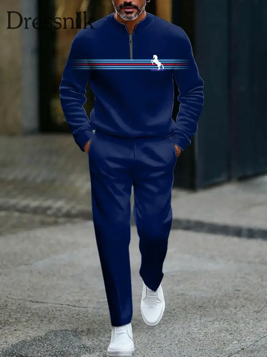 Herren Vintage Minimalist ische Farbe Gestreiftes lässiges Polo-Set mehrfarbig / S