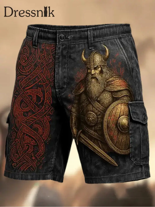 Herren Vintage Norse Krieger Viking Distressed Bedruckte Cargo Shorts A / M
