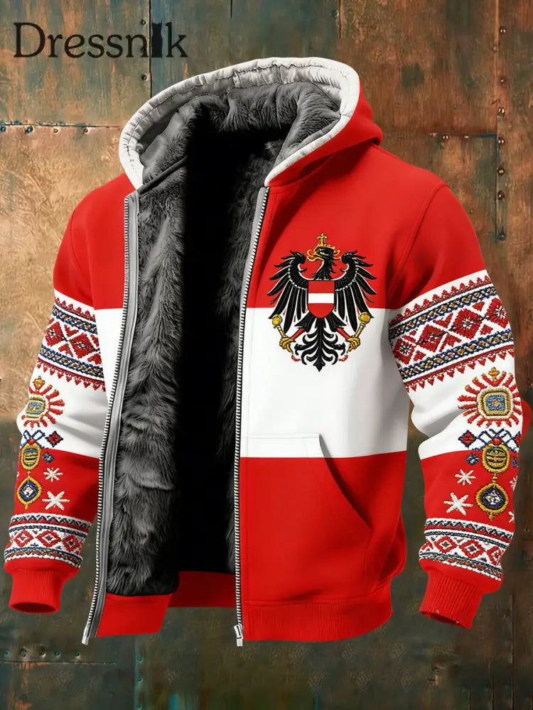 Herren Vintage Österreich ische Flagge Emblem Fleece-Ausgekleidet Kapuzen jacke A / S