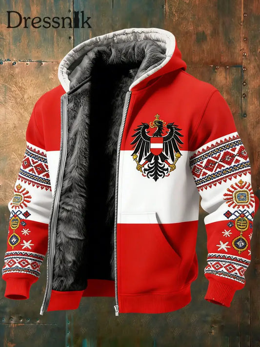 Herren Vintage Österreich ische Flagge Emblem Fleece-Ausgekleidet Kapuzen jacke A / S