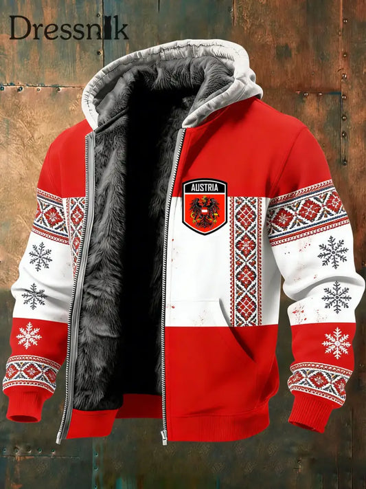 Herren Vintage Österreich ische Flagge Emblem Fleece-Ausgekleidet Kapuzen jacke A / S