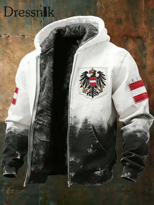 Herren Vintage Österreich ische Flagge Emblem Fleece-Ausgekleidet Kapuzen jacke A / S