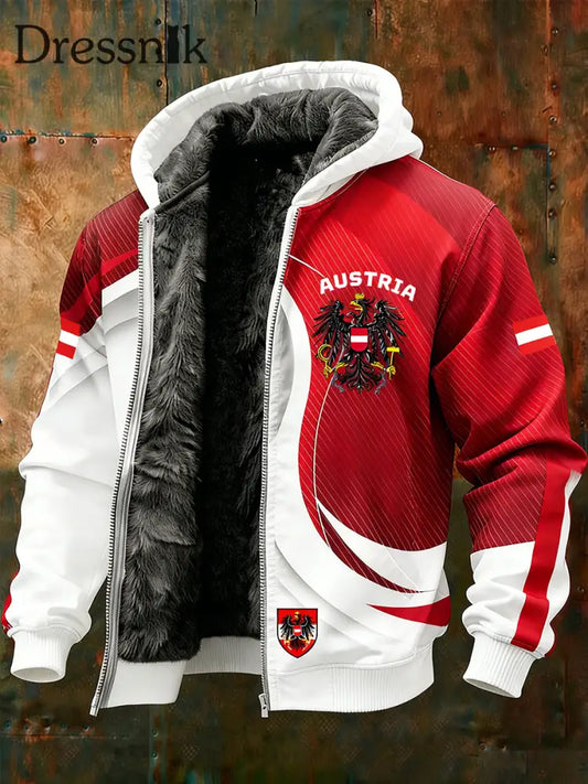 Herren Vintage Österreich ische Flagge Emblem Fleece-Ausgekleidet Kapuzen jacke A / S