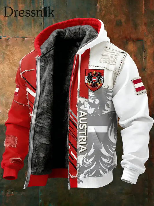 Herren Vintage Österreich ische Flagge Emblem Fleece-Ausgekleidet Kapuzen jacke A / S