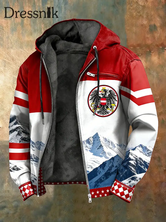 Herren Vintage Österreich ische Flagge Emblem Fleece-Ausgekleidet Kapuzen jacke A / S