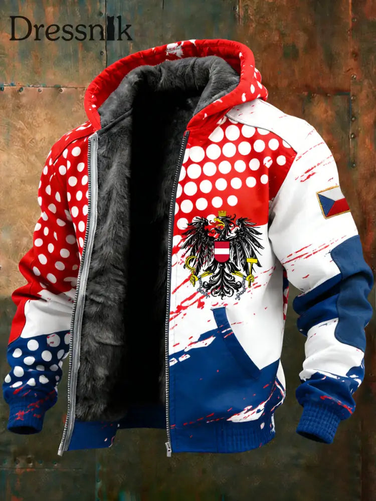 Herren Vintage Österreich ische Flagge Emblem Fleece-Ausgekleidet Kapuzen jacke A / S