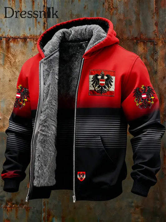Herren Vintage Österreich ische Flagge Emblem Fleece-Ausgekleidet Kapuzen jacke A / S