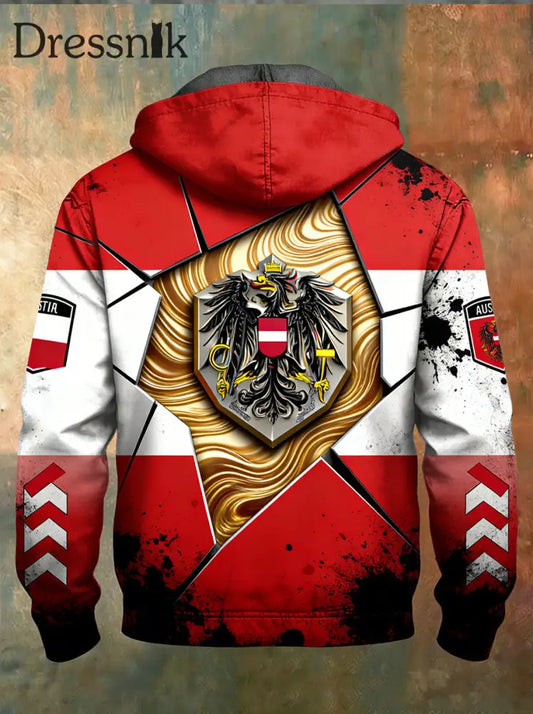 Herren Vintage Österreich ische Flagge Emblem Fleece-Ausgekleidet Kapuzen jacke A / S