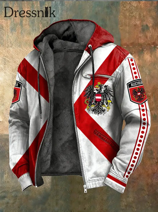 Herren Vintage Österreich ische Flagge Emblem Fleece-Ausgekleidet Kapuzen jacke A / S