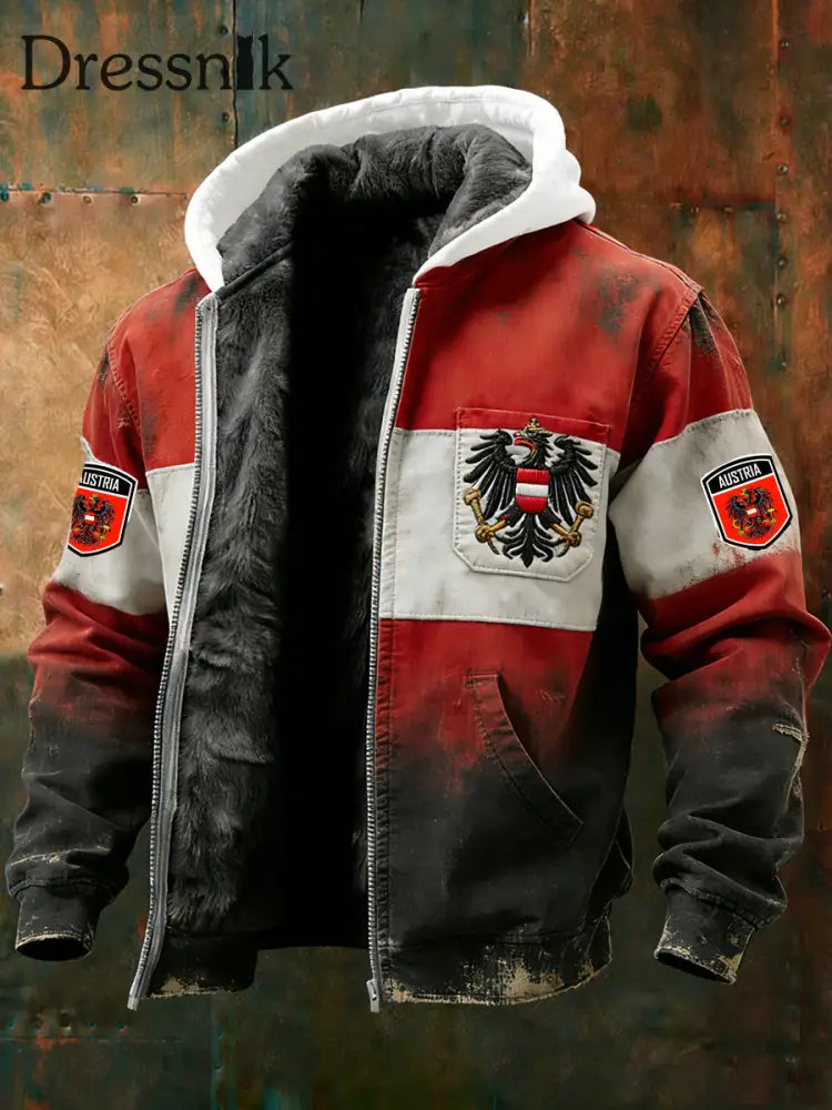 Herren Vintage Österreich ische Flagge Emblem Fleece-Ausgekleidet Kapuzen jacke A / S