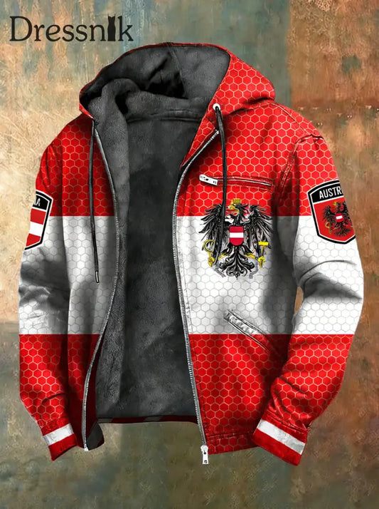 Herren Vintage Österreich ische Flagge Emblem Fleece-Ausgekleidet Kapuzen jacke A / S