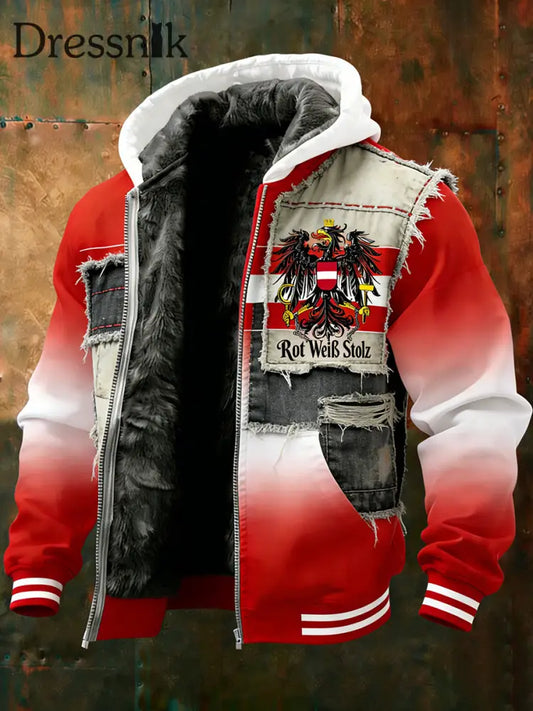 Herren Vintage Österreich ische Flagge Emblem Fleece-Ausgekleidet Kapuzen jacke A / S