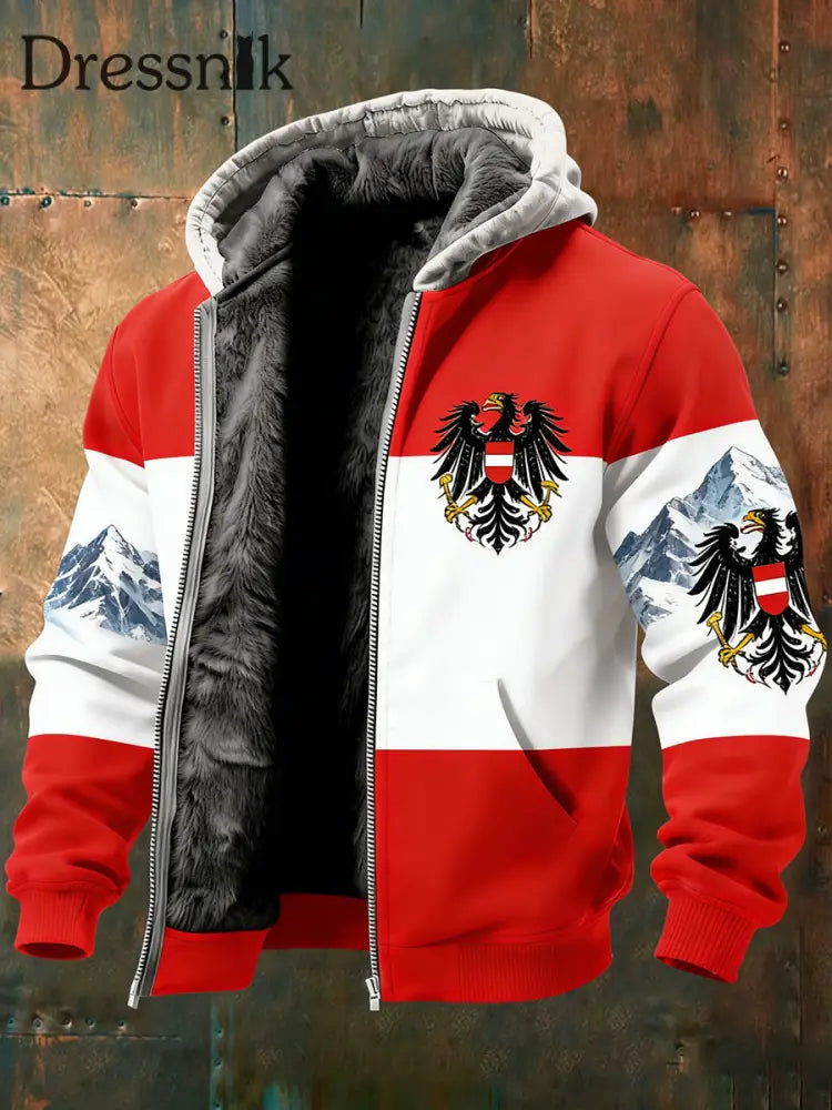 Herren Vintage Österreich ische Flagge Emblem Fleece-Ausgekleidet Kapuzen jacke A / S