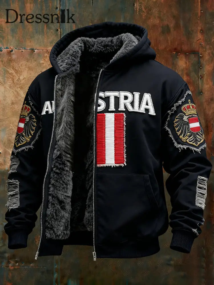 Herren Vintage Österreich ische Flagge Emblem Fleece-Ausgekleidet Kapuzen jacke A / S