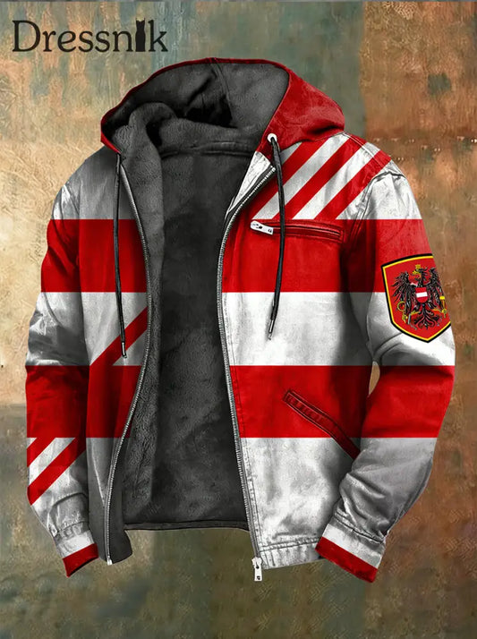 Herren Vintage Österreich ische Flagge Emblem Fleece-Ausgekleidet Kapuzen jacke A / S