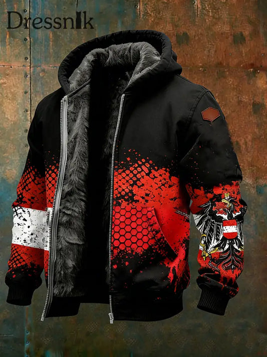 Herren Vintage Österreich ische Flagge Emblem Fleece-Ausgekleidet Kapuzen jacke A / S