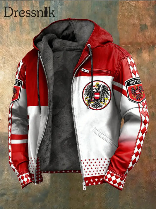 Herren Vintage Österreich ische Flagge Emblem Fleece-Ausgekleidet Kapuzen jacke A / S