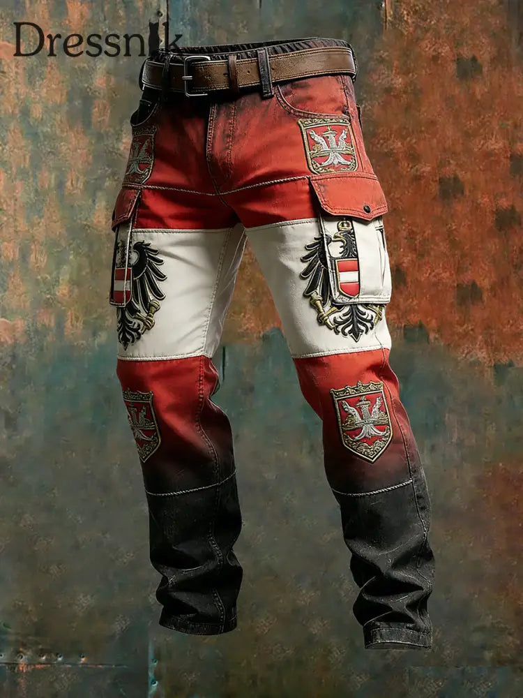 Herren Vintage Österreich ische Flagge Kunstdruck Business Casual Arbeits hosen A / S