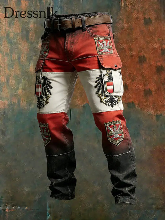 Herren Vintage Österreich ische Flagge Kunstdruck Business Casual Arbeits hosen A / S