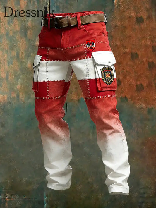 Herren Vintage Österreich ische Flagge Kunstdruck Business Casual Arbeits hosen A / S