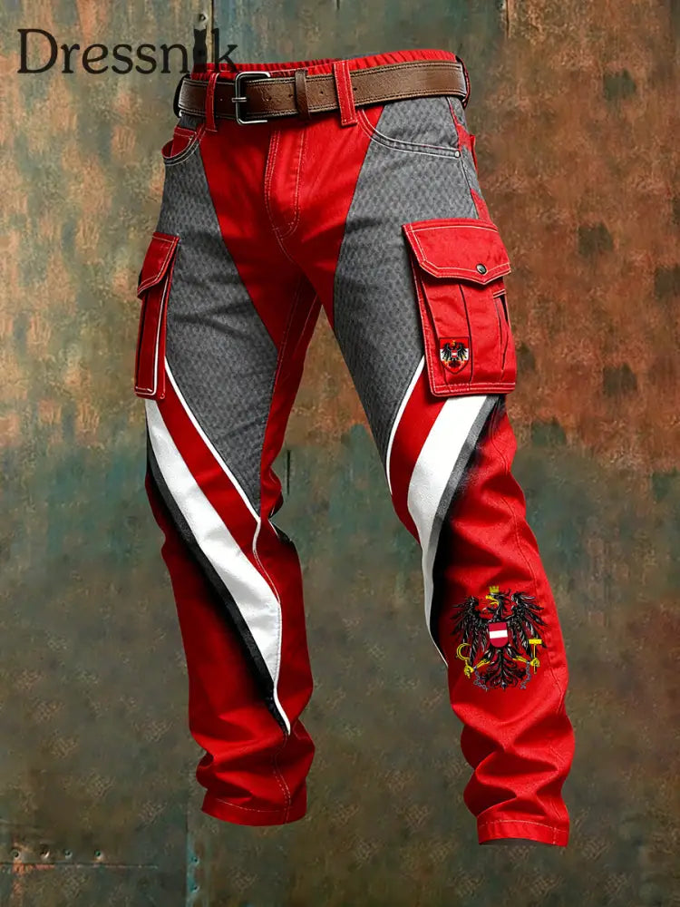 Herren Vintage Österreich ische Flagge Kunstdruck Business Casual Arbeits hosen A / S