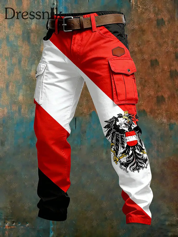 Herren Vintage Österreich ische Flagge Kunstdruck Business Casual Arbeits hosen A / S