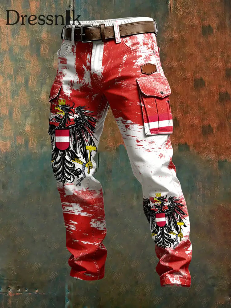 Herren Vintage Österreich ische Flagge Kunstdruck Business Casual Arbeits hosen A / S