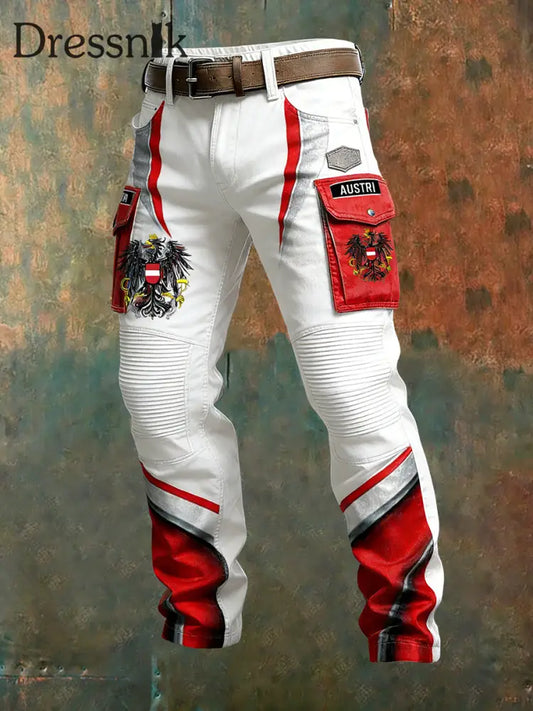 Herren Vintage Österreich ische Flagge Kunstdruck Business Casual Arbeits hosen A / S