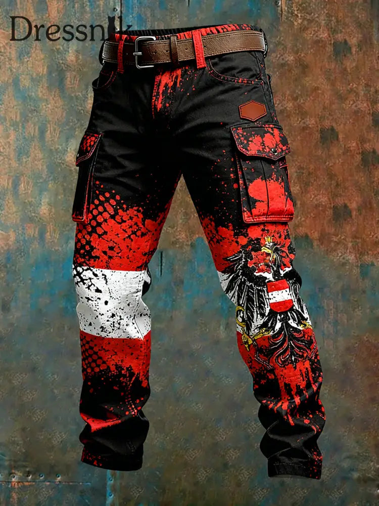 Herren Vintage Österreich ische Flagge Kunstdruck Business Casual Arbeits hosen A / S