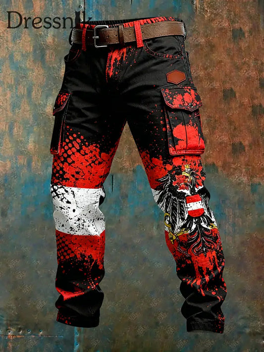 Herren Vintage Österreich ische Flagge Kunstdruck Business Casual Arbeits hosen A / S