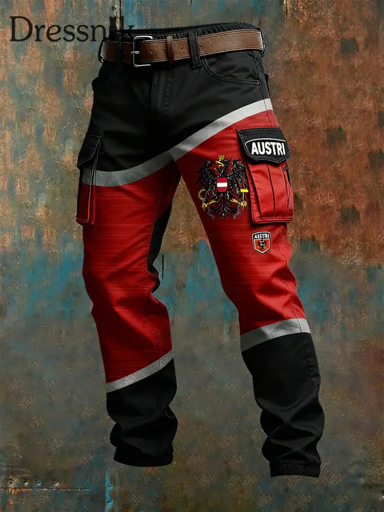 Herren Vintage Österreich ische Flagge Kunstdruck Business Casual Arbeits hosen A / S