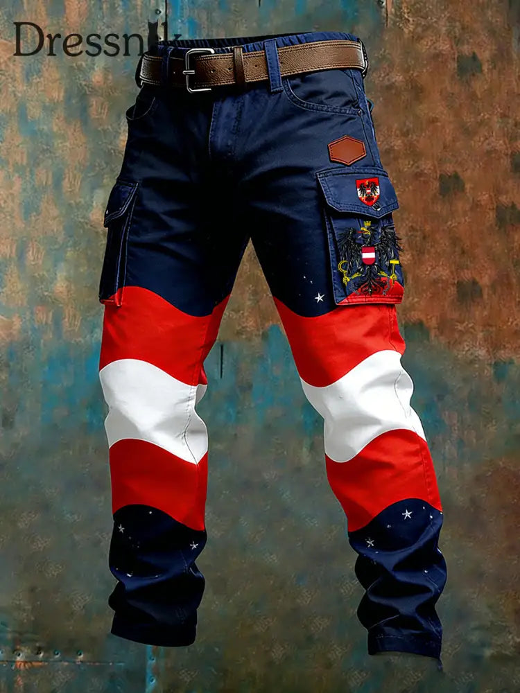 Herren Vintage Österreich ische Flagge Kunstdruck Business Casual Arbeits hosen A / S