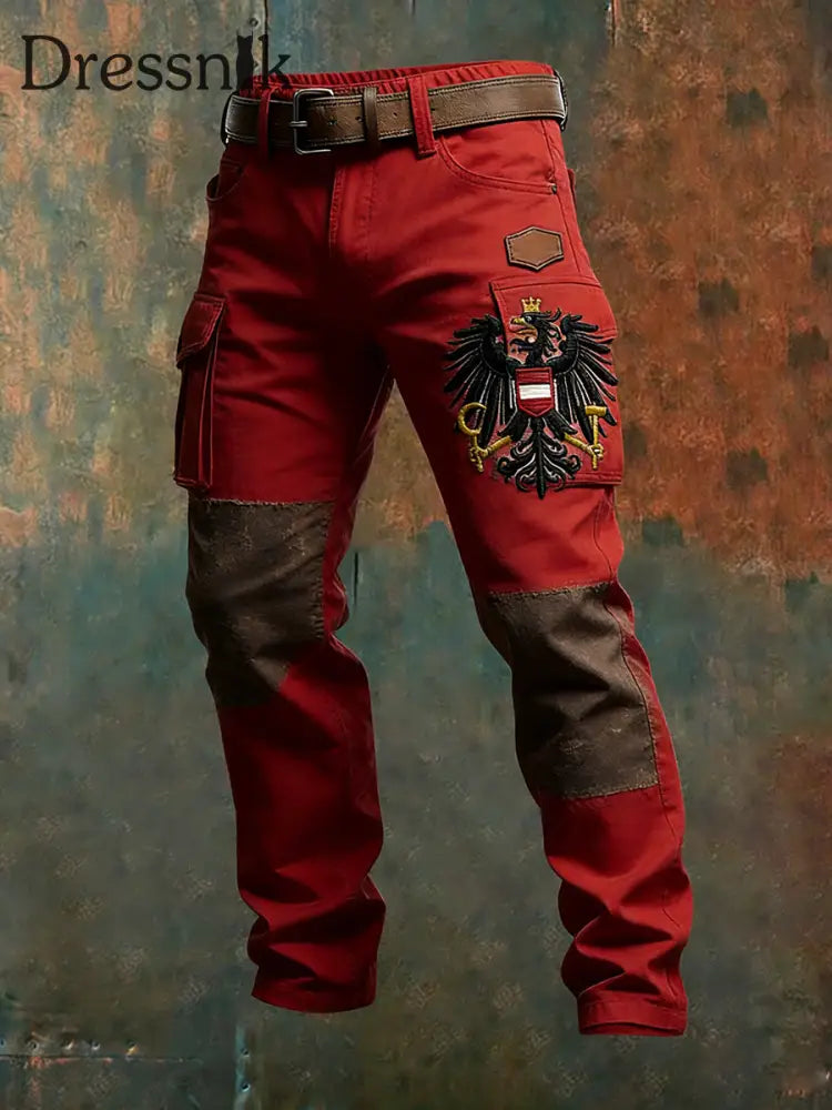 Herren Vintage Österreich ische Flagge Kunstdruck Business Casual Arbeits hosen A / S