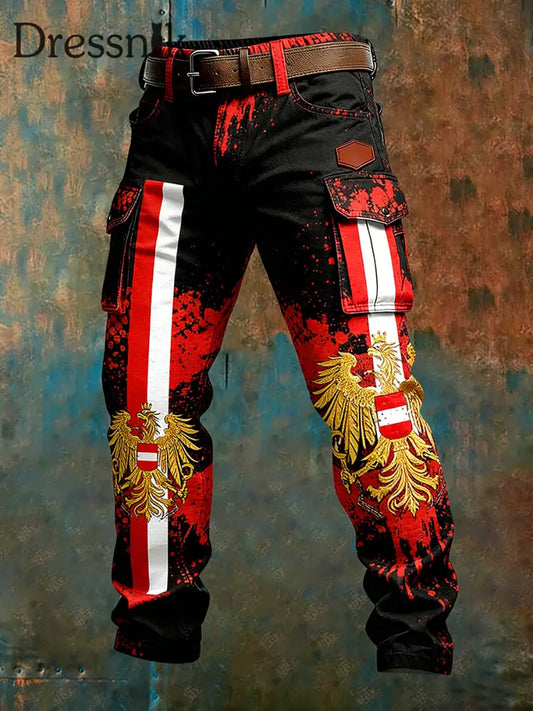 Herren Vintage Österreich ische Flagge Kunstdruck Business Casual Arbeits hosen A / S