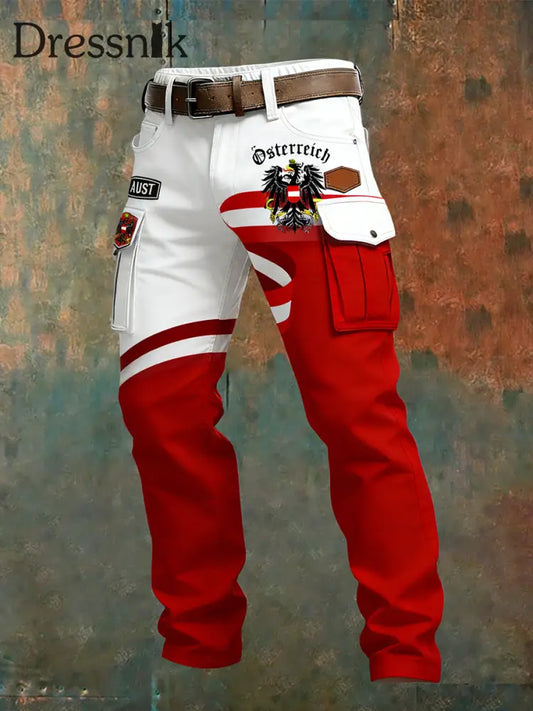 Herren Vintage Österreich ische Flagge Kunstdruck Business Casual Arbeits hosen A / S