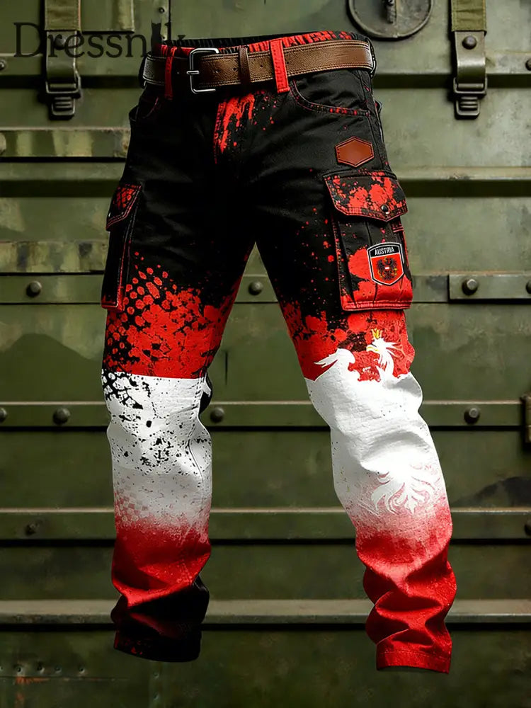 Herren Vintage Österreich ische Flagge Kunstdruck Business Casual Arbeits hosen A / S