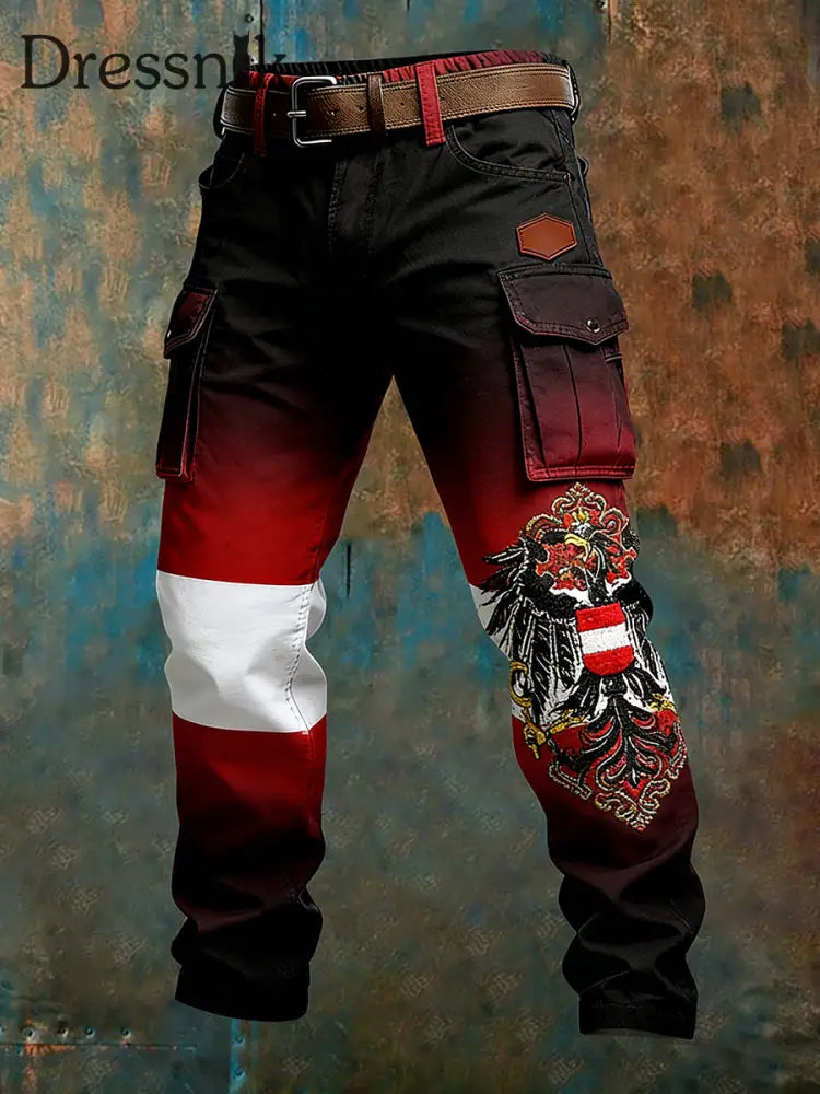 Herren Vintage Österreich ische Flagge Kunstdruck Business Casual Arbeits hosen A / S