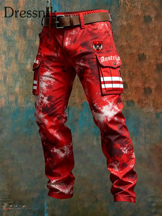 Herren Vintage Österreich ische Flagge Kunstdruck Business Casual Arbeits hosen A / S