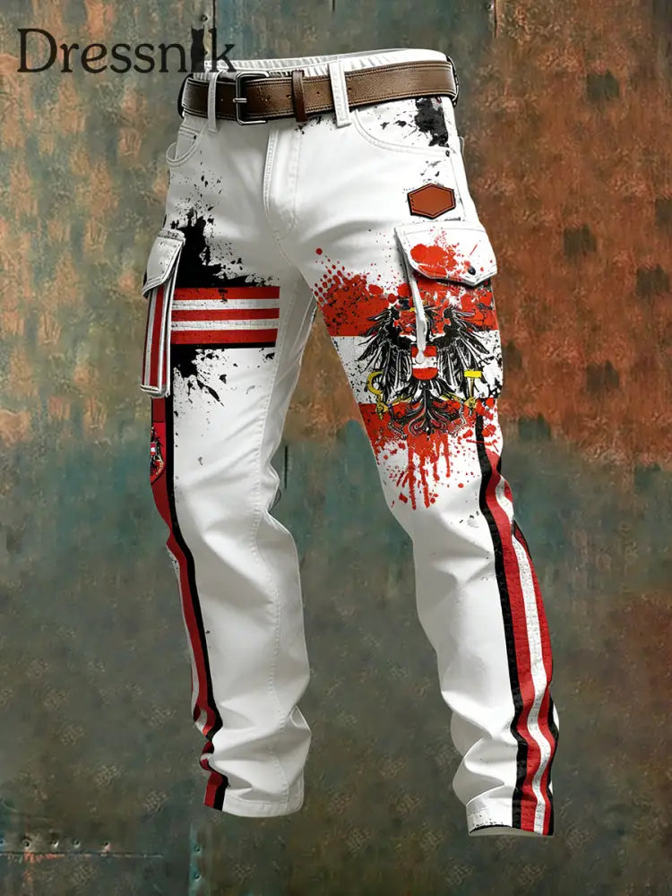 Herren Vintage Österreich ische Flagge Kunstdruck Business Casual Arbeits hosen A / S