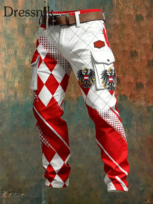 Herren Vintage Österreich ische Flagge Kunstdruck Business Casual Arbeits hosen A / S