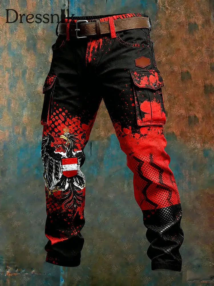 Herren Vintage Österreich ische Flagge Kunstdruck Business Casual Arbeits hosen A / S