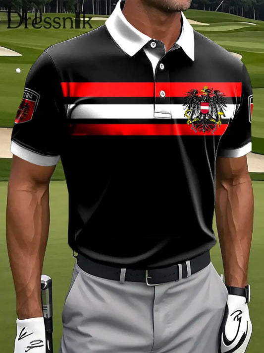 Herren Vintage Österreich ische Flagge Streifen Patchwork Casual Polo Shirt mehrfarbig / S