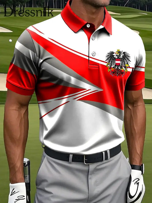 Herren Vintage österreich isches Abzeichen unregelmäßiges geometrisches Business-Polos hirt Rot / S