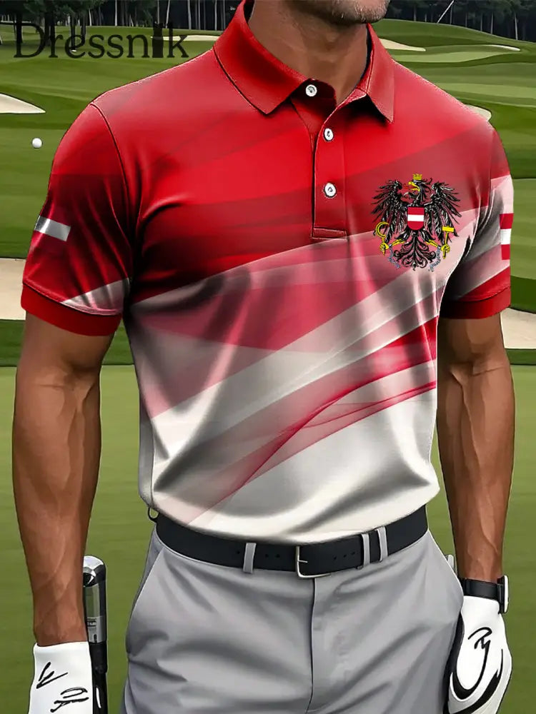 Herren Vintage Österreich isches Crest strukturiertes Business-Polo-Shirt Rot / S