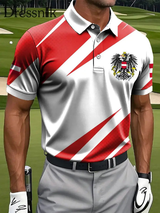 Herren Vintage österreich isches Emblem abstraktes geometrisches Business-Polos hirt Rot / S